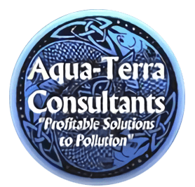 Logo for Aqua-Terra Consultants with a blue circular design.